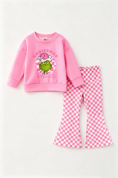 Pink checkered girls top and bottom
