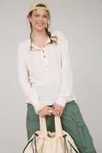 Cream Ribbed Henley Long Sleeve Knit Top