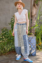 Blue Butterfly Crochet patch detail contrast patchwork printed woven POL pants
