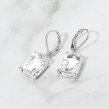 Aqua Rectangular Glass Stone Drop Dangle Earrings