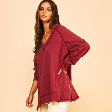 Berry V Neck Pullover Sweatshirt