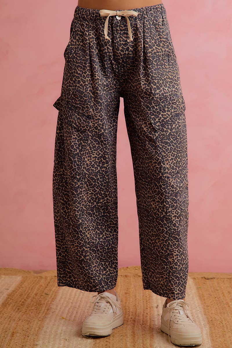 Leopard Barrel Pants with Cargo Pockets