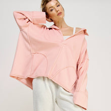 V-NECK POLO OVERSIZED PULLOVER SWEATSHIRT TOP-FZ0015-D2: HEATHER GREY / S