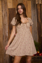Khaki Multi Floral Sweetheart Front Tie Mini Dress