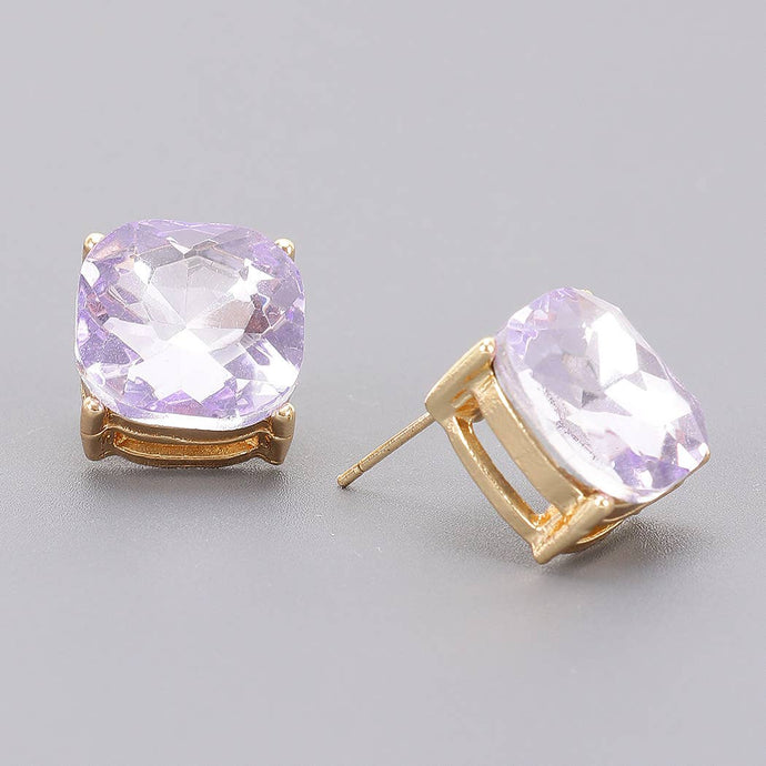 Lavender Square Crystal Stud Earrings