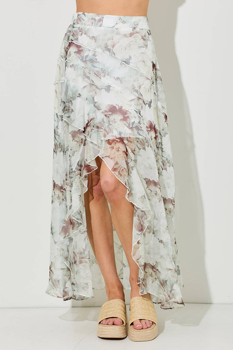 Dusty Olive Chiffon Ruffle Maxi Skirt