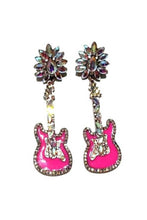 Black Western Crystal Guitar Dangle Earrings
