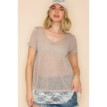 Taupe Semi V Neck Short Sleeve Knit Top with Laces