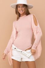 Blush Rayon Jersey Mock Neck Shoulder Fringe Bodysuit