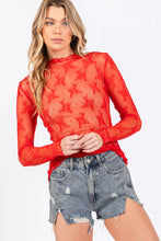 Red Game Day Long Sleeve Floral Lace Top