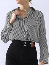 Black White Striped Button Down Long Sleeve Collared Shirts