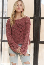 LONG SLEEVE DIAMOND KNIT SWEATER - CESW3862: CHARCOAL / S-M-L(2-2-2)