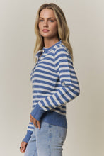 STRIPED KNIT HENLEY SWEATER Blue