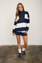 WIDE STRIPE HALF ZIP LONG SLEEVE KNIT TOP : HUNTER GREEN