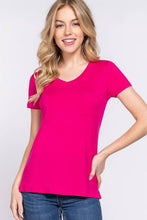 Burgundy Short Sleeve V-neck Top with Pocket