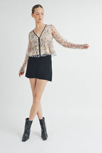 Cream Sheer Embroidered Mesh Peplum Top with Polka Dot Detail