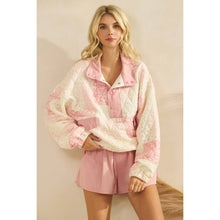 Pink Combo Textured Contrast printed Quarterzip Veveret Sweater