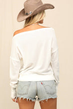 White Thermal Knit Top With Off The Shoulder Neckline