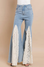 Light Denim Lace Detail Wide Leg Jeans