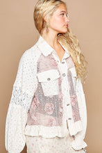 POL Taupe Long balloon sleeve flower detail button down shirt