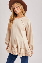 Oatmeal French Terry Ruffled Tiered Hem Tunic Sweatshirt