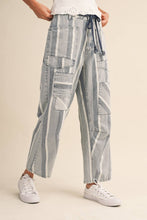 Light Denim Stripe Tapered Barrel Patch Pocket Pants