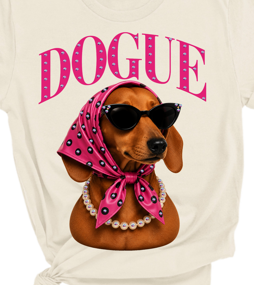 Natural Dottie the Dachshund Dogue Glam Dog Rhinestone Graphic Tee