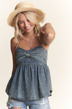 Denim Bow Accent Distressed Washed Top