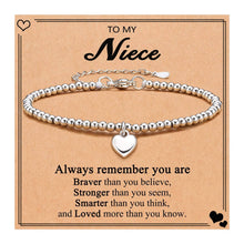To My Granddaughter Heart Charm Stainless Steel Bracelet with Blessing Cards: