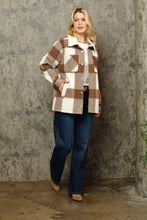 Tan Off White Black Flannel Plaid Shacket With Sherpa Lining