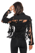 Black Butterfly Sheer Lace Appliqué Denim Jacket