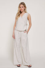 Ecru Black Elastic Waist Striped Gauze Woven Pants