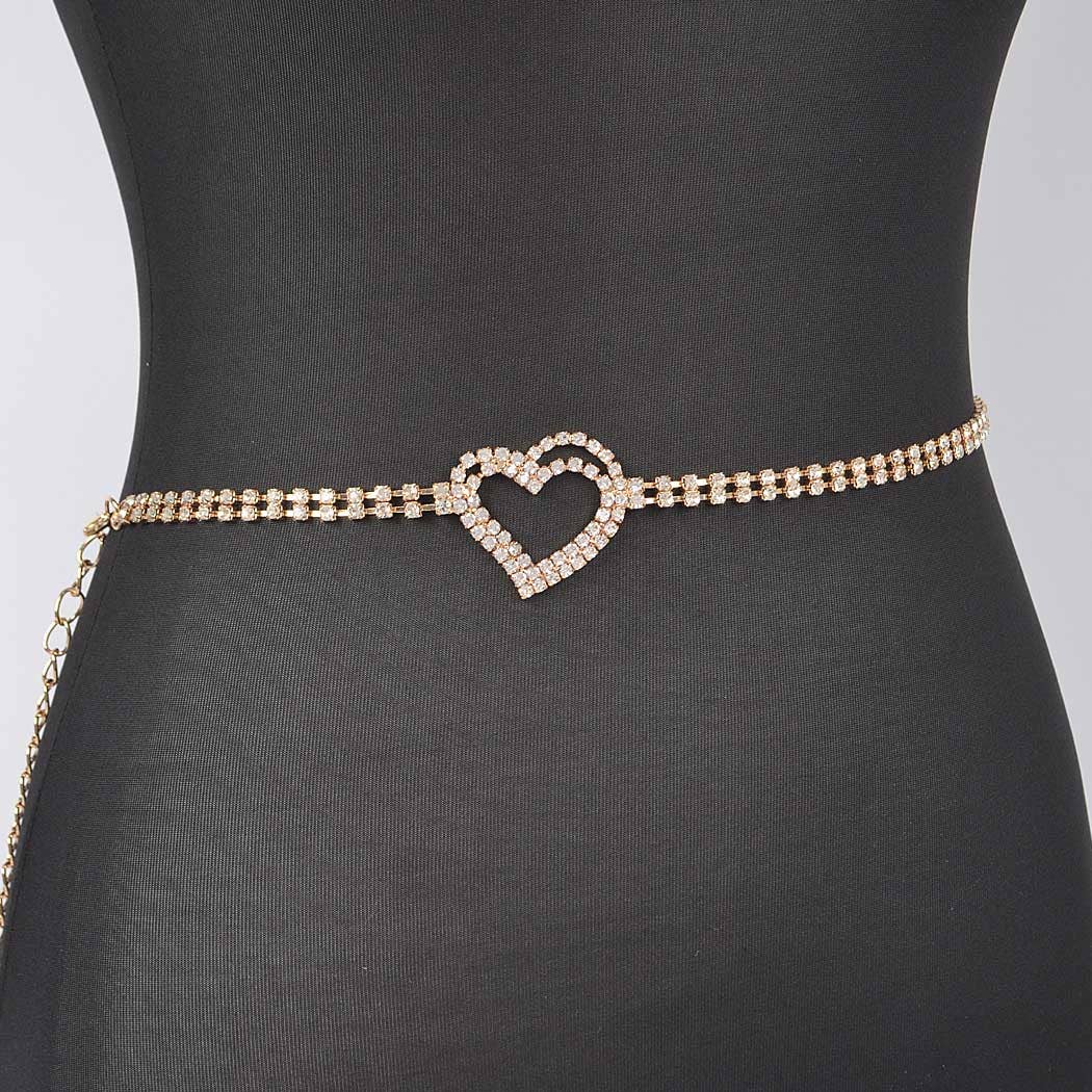 Gold Rhinestone Heart Chain Belt