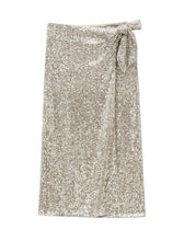 Champagne Sequin Wrap Midi Skirt with Side Tie