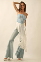 Light Chambray Tencel Denim and Gauze Strapless Ruffled Maxi Top