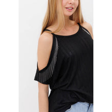 Black Open Shoulder Short Sleeve Top