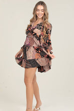 Black Twist Front Long Sleeve Patchwork Dress