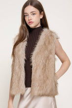 Beige V-Neck Two Tone Faux Fur Vest