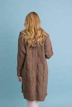 Mocha Cable Knit Hooded Cardigan with Large Buttons
