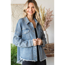 Med Wash Plus Sparkling Snap Button Denim Veveret Shacket