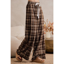Brown Plaid Check Wide Leg Pants