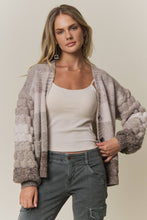Mocha Multi Button Down Bubble Sleeve Knit Cardigan