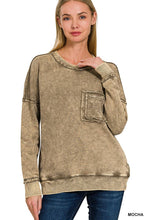 Ash Black terry Washed Raw Edge Front Pocket Pullover