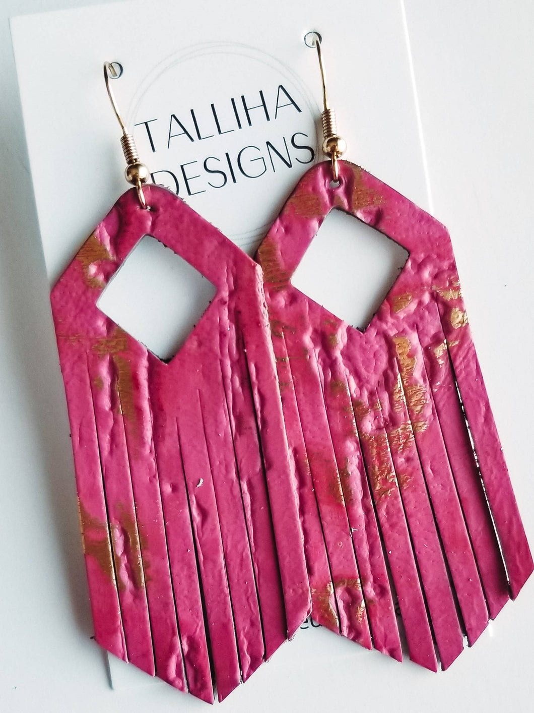 Bright Pink WildwoodGenuine Leather Western Fringe Earrings
