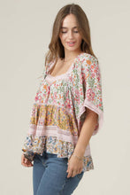 Square Neck Lace Trim Mixed Floral Top