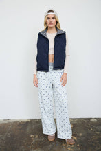 Navy Plaid Collar Quilted Zip Up Vest