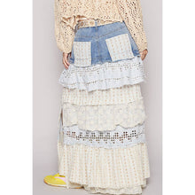 Denim Multi Floral print woven ruffle POL skirt