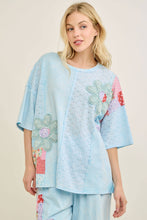 Baby Blue Mineral Washed Floral patchwork eyelet detail J.Her Blouse