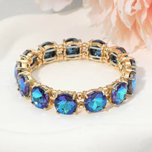 Silver Round Stone Cluster Beaded Stretch Evening Bracelet