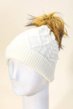 Ivory Cable Knit Fuzzy Pom Beanie